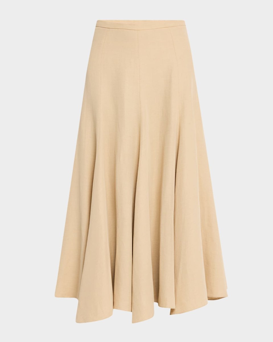 Flared Viscose-Linen Midi Skirt